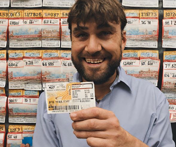 man holding a lottery ticket