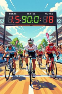 cyclists racing towards finish line