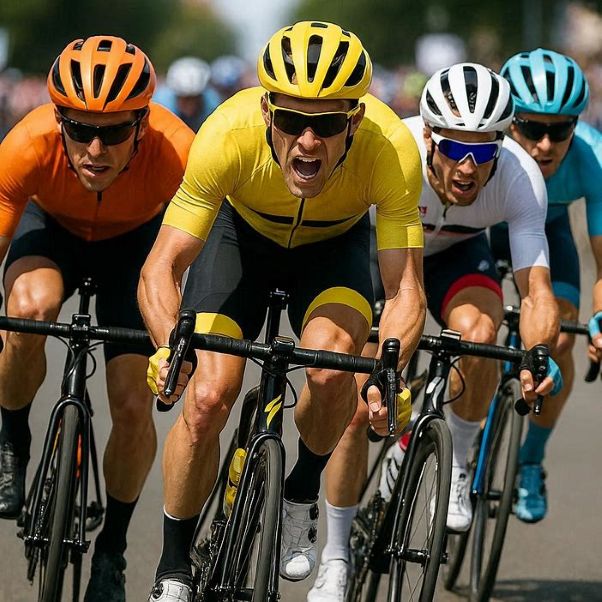 cyclists riding in a peloton during a flat sprint stage